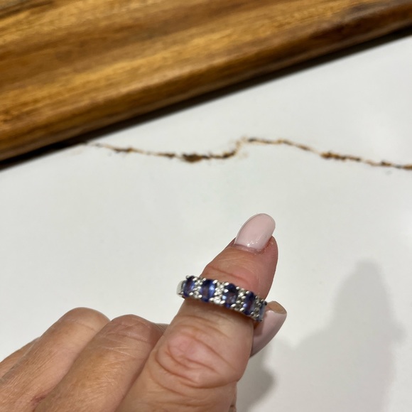 Sterling silver band with blue topaz and CZ stones - Picture 3 of 3